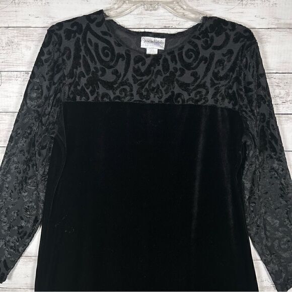 Diane Von Furstenberg DVF Vintage Black Velvet Burnout Maxi Dress Size L - Picture 7 of 9